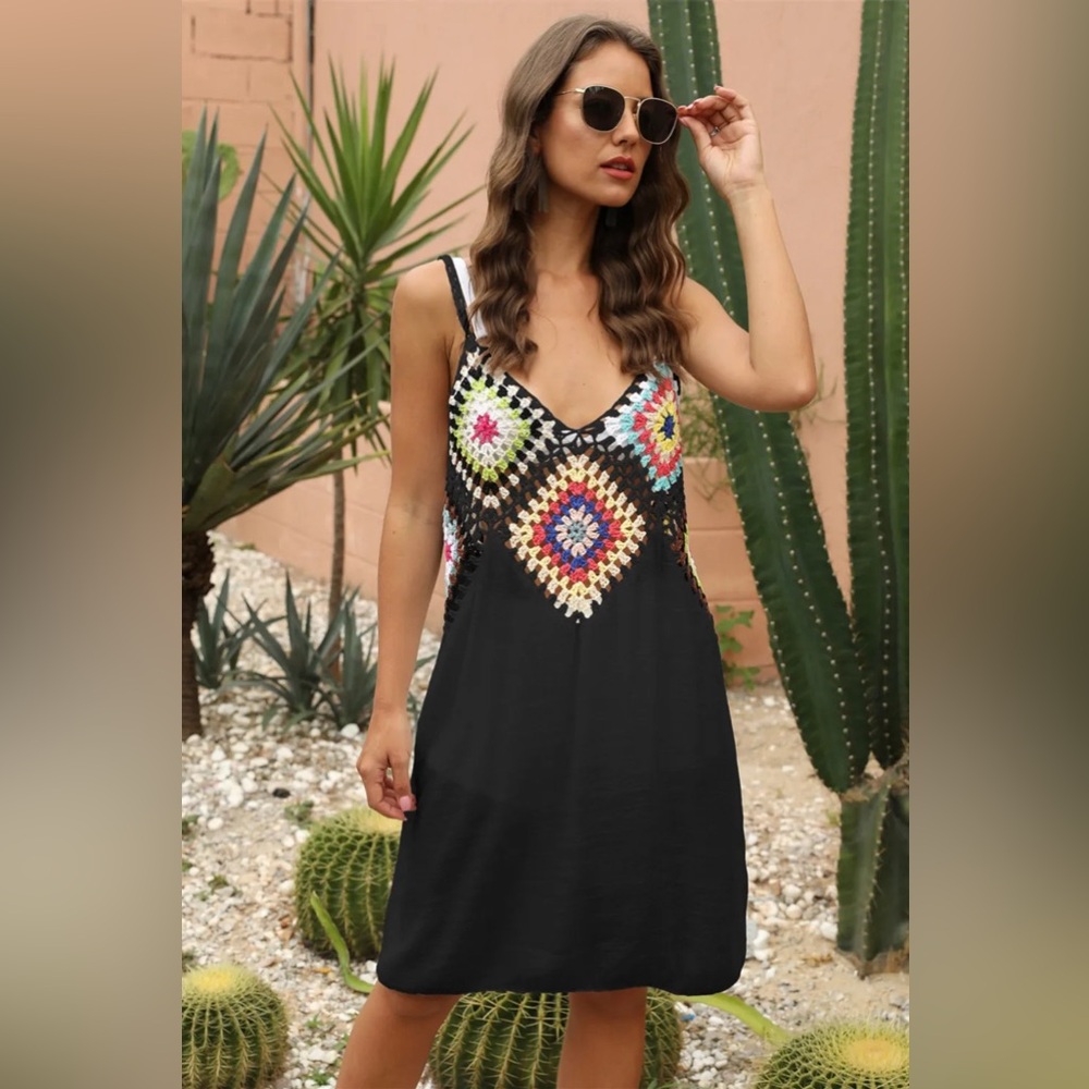 Geometric V-Neck Spaghetti Strap Cover Up Dress
